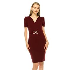 Product Description: Introducing our stylish Women's V-neck Sheath Dress, designed to make a statement from the boardroom to dinner parties. This dress features an elegant V-neckline, accentuated by a chic buckle that adds a touch of sophistication to the ensemble. The puff sleeves provide a modern twist to the classic sheath silhouette, creating a balanced look that flatters any figure. Crafted from high-quality fabric, this dress offers both comfort and style. Whether you're presenting at a bu Wear To Work Dress, Social Event, Elegant Office, Work Wear Women, Business Meeting, Social Events, Dinner Parties, Puff Sleeves, Sheath Dress