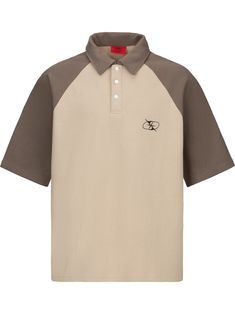 The Raglan Polo Shirt features a color block brown piqué weave fabric in a slightly oversized fit. Embroidered logo to the chest and back. Raglan-style sleeves with a classic collar and front button fastening. Finished off with signature GRKC garment labels. Polo Shirt Embroidered Classic Collar Raglan Sleeves No Restocks 80% Cotton 20% Polyester Unisex Model Andre is 185cm / 6'1" tall and wearing size XL Model Vlada is 170cm / 5'5" tall and wearing size M *Please allow 1-2 weeks for processing Luxury Casual Gray Polo Shirt, Luxury Brown Cotton Polo Shirt, Luxury Multicolor Polo Collar Tops, Beagle Collar Shirt, Gucci Classic Cotton Polo Shirt, Gucci Classic Short Sleeve Polo Shirt, Polo Shirt Design Ideas, Org Shirt, Polo Shirts Design