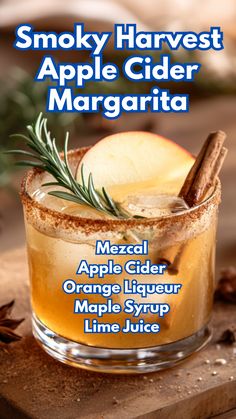 an apple cider margarita is garnished with cinnamon