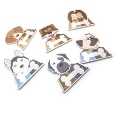 six stickers with different types of dogs on them