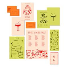 several different types of food and drink menus