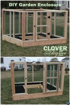 the diy garden enclosure is made out of wood and has two separate sections for each side