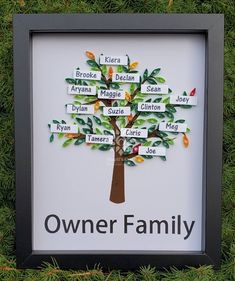 a family tree made out of cut up pieces of paper with the names of different families on it