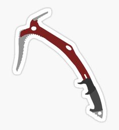 a red and black knife sticker on a white background