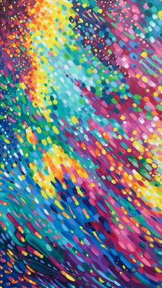 an abstract painting with multicolored spots on it's surface, and the colors are