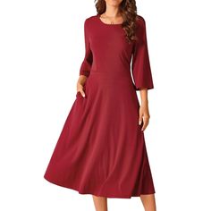 Seta T Women's Elegant Crewneck Bell 3/4 Sleeve Tie Waist Casual Midi Dress with Pockets is a versatile addition to your wardrobe. The fashion style includes Bell 3/4 Sleeve, Round Neck, Side Zipper, High Waist, Two Pockets, and Belted design. The elegant midi knit dress flatters any body shape, making it a timeless piece suitable for various occasions. Crafted from 95% Polyester and 5% Spandex, this dress is lightweight, comfortable, and breathable, ideal for any season. Its chic and understate Midi Knit Dress, Casual Midi Dress, Midi Dress With Pockets, Ballet Dress, Midi Dress Casual, Womens Crewneck, 70 Dress, Maxi Dresses Casual, Knit Midi Dress