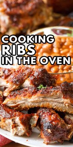 ribs in the oven on a plate with beans