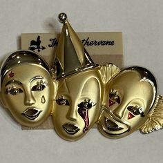 The Weathervane Gold Clown Pin Brooch New Clown Collection, Clown Accessories, Flower Lapel Pin, Vintage Cameo, Bull Skulls, Rhinestone Bow, Heart Brooch, Gold Rush, Vintage Heart