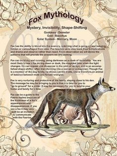 a poster with an image of a fox on it's back and the words fox mythology