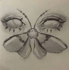 a drawing of a butterfly with eyes drawn on it's back side and the wings open