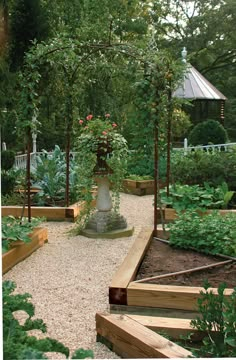 a garden with lots of trees and plants