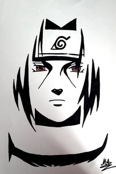 a drawing of an anime character with red eyes