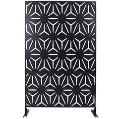 a black and white screen with geometric designs on it's sides, against a white background