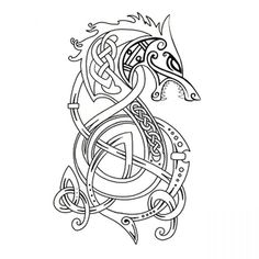 a drawing of a dragon with celtic designs on it