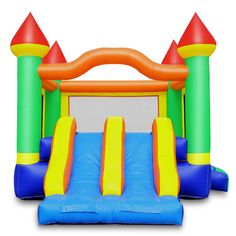 Color, fun bounce house with side-by-side slides Castle Bounce House, Bounce House With Slide, Inflatable Bounce House, Summer Backyard, Free Toys, Bouncy Castle, Bounce House, Backyard Party, Pvc Vinyl