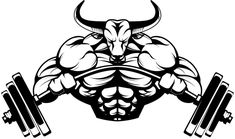 an illustration of a bull with muscles and barbells