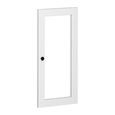 a white door with a black knob on the front and side panel is shown in this image