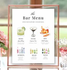 Bar Menu Template Modern Editable Drink Menu Template - Etsy Australia Planing Wedding, Engagement Party Bar, Classy Reception, Bartending Business, Drink Menu Template, Engagement Brunch, Bar Menu Template, Beer Truck, Bar Menu Wedding