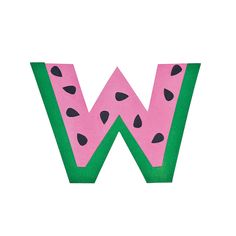 the letter w is made up of slices of watermelon and black spots on it