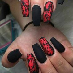 50 Red Nail Designs and Ideas for 2023 - The Trend Spotter Black And Red Wedding Nails For Bride, Red And Black Formal Nails, Black And Red Matte Nails, Red And Black Nail Design, Orange And Black Nail Ideas, Red And Black Matte Nails, Matte Black And Red Nails, Red N Black Nails, Nail Ideas Red And Black