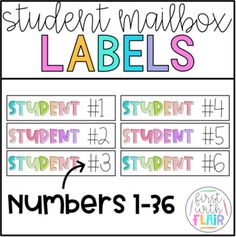 student mailbox labels with numbers 1 - 6 for students to use in the classroom