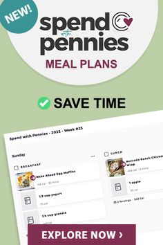 the menu for spend pennies meal plans is shown in this screenshote image