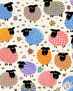 a colorful sheep pattern on a white background