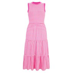 Paula Gingham Cotton Knitted Midi Summer Dress - Hot Pink Long Knit Dress, Knitted Midi Dress, Long Knitted Dress, Cami Set, Gingham Pattern, Nightwear Women, Beach Wear Dresses, Midi Dress Summer, Long Knit