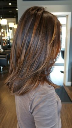 Highlights Lowlights Brown Hair Fall, Perfect Highlights For Brown Hair, Carmel Low Lights On Brown Hair, Foil Highlights Brown Hair Dark, Medium Length Brown Hair Styles, Balayage To Blend Gray Hair Brunette, Fall Color Hair 2024, Cool Brown Lowlights, Dimensional Dark Hair