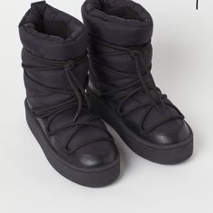 New No Box Never Worn Or Used Size 10 Padded Black Ankle Boot Quilted Nylon With Faux Leather Laces Over Foot Big Laces Shoes, H&m Leather Winter Boots, Casual Winter Boots By H&m, H&m Casual Winter Boots, Casual H&m Winter Boots, Trendy H&m Winter Boots, Padded Boots, Gfx Resources, Beige Ankle Boots