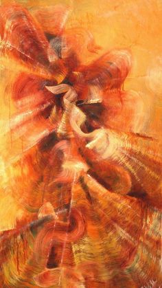 an abstract painting with orange and red colors