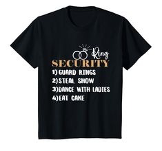 a black t - shirt with the words security and two rings in different languages on it