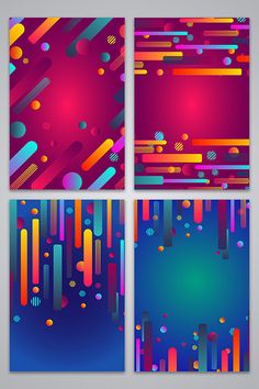 four abstract posters with different colors and shapes