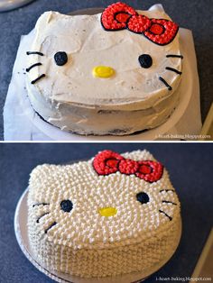 two cakes decorated to look like hello kitty