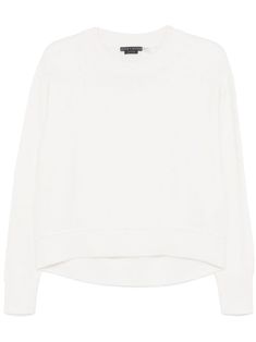 a white sweater with an open neck and long sleeves, on a white background is the image