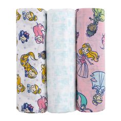 three baby swaddles are lined up next to each other