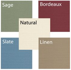 four different colors of fabric with the words natural, state and linen on them in various sizes