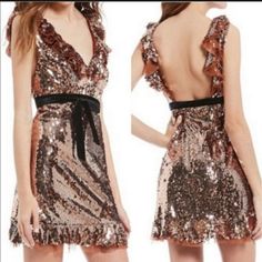 Free People Siren Sequin Sparkly Mini Dress Allover Sequin Dress, V-Neck, Low Cut Back, Ruffle Hem And Neckline, Sleeveless, Lined, Ties At Waist, Hidden Side Zip Closure Size: 2 Color: Tribeca Style: Ob906768 New With Tags Free People Sequin Dress, Rose Gold Sequin Dress, Sparkly Mini Dress, Free People Mini Dress, Gold Sequin Dress, Crochet Mini Dress, Cocktail Evening Dresses, Mini Slip Dress, Knit Mini Dress