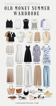 Upgrade your summer look with our Old Money Summer Capsule Wardrobe! We've put together 15 elegant outfit ideas that will awaken your old money style with a mix of 25+ chic summer essentials. Feel confident owning your aesthetic this summer with the relaxed yet refined old money summer style. These outfit ideas are truly an inspiration for crafting your timeless capsule wardrobe. Plus: old money look, old money summer outfits, quiet luxury. Cancun Outfits Vacation, Kibbe Style, Natural Kibbe, Old Money Summer, Fashion Terminology, Thailand Outfit, Vision 2024, Capsule Wardrobe Casual