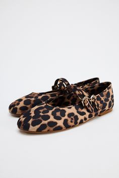 ANIMAL PRINT DOUBLE STRAP MARY JANES STRAP BALLET FLATS - Leopard | ZARA United States Leopard Ballet Flats, Zapatos Mary Jane, Joggers Shoes, Animal Print Shoes, Celebrity Lifestyle, Cardigan Sweater Dress, Womens Ballet Flats, Leather Shirt, Mary Jane Shoes