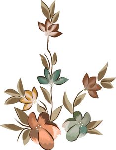 flowers with leaves and pearls on the stems are painted in shades of brown, green, beige