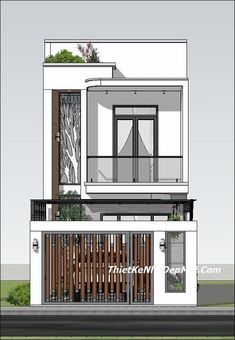 an architectural rendering of a modern house on the corner of a street in front of a tree