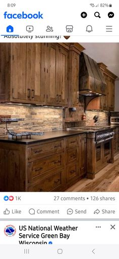 an image of a kitchen with wooden cabinets and tile backsplashes on facebook