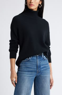 Nordstrom Cashmere Turtleneck Sweater | Nordstrom Chunky Black Turtleneck Outfit, Black Turtleneck Brown Pants, Cashmere Sweater Outfit Classy, Black Cashmere Sweater Outfit, Winter Capsule Wardrobe 2024, Crochet Turtle Neck Sweater, Black Turtle Neck Outfit Women, Cashmere Aesthetic, Turtle Neck Outfit Women