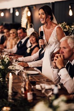 Bride in a v-neck lace wedding dress with pearl earrings reading out her wedding speech Speech Wedding, Bride Speech, Blue By Enzoani, Wedding Readings, The Wedding Singer, Wedding Info, Wedding Activities, Wedding Toasts