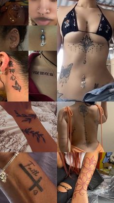 multiple pictures of women with tattoos on their bodies