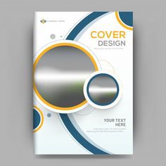 a brochure cover design with an abstract background and circles on the bottom corner