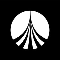 an abstract black and white logo with lines in the center, on a dark background