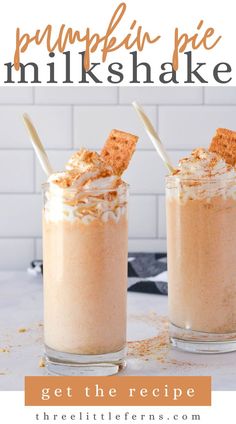 two glasses filled with pumpkin pie milkshake