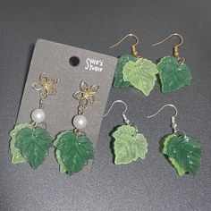 ◈ All earrings are unique and are limited  ◈ Materials from Japan ◈ 16k Gold ◈ Fashionable accessories ◈ Practically weightless Green Nature-inspired Dangle Jewelry, Nature-inspired Green Flower Earrings, Nature-inspired Green Dangle Flower Earrings, Handmade Green Leaf-shaped Earrings, Green Leaf-shaped Earrings, Floral Fairy, Elven Dress, Green Minimalist, Japanese Jewelry